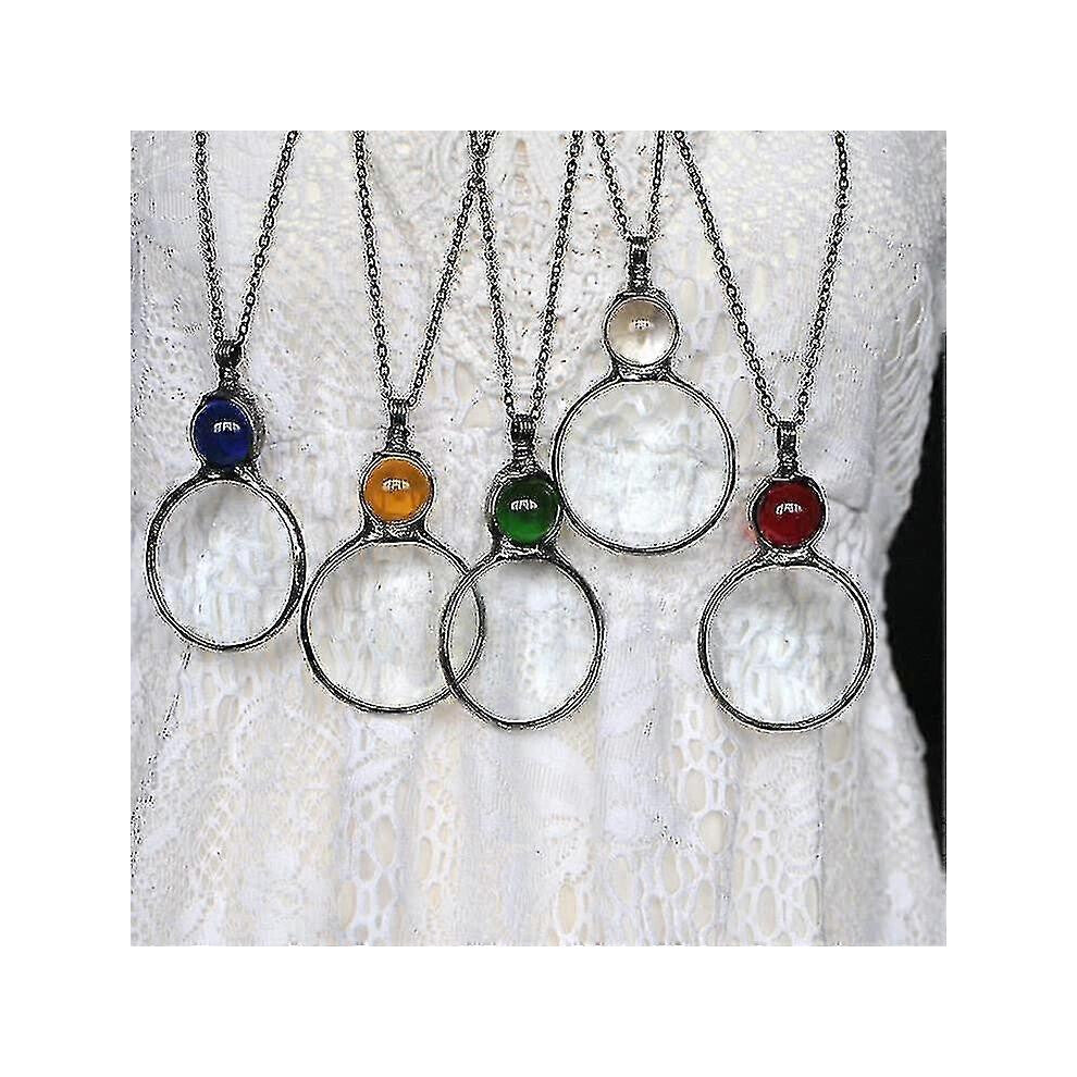 (Yellow) Magnifying Glass Necklace Gift, Reading Magnifying Glass Pendant Necklace For Elderly, Magnifying Lens For Books, Newspapers, Reading Jewelry