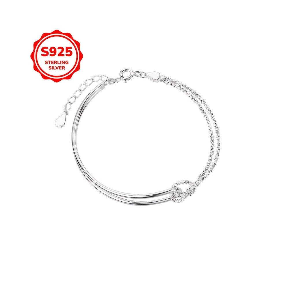 (White golden) Hot sale Elegant 925 Sterling Silvery Double-Layered Knot Bracelet - Chic Geometric Design, Perfect for Casual Attire & Gifting