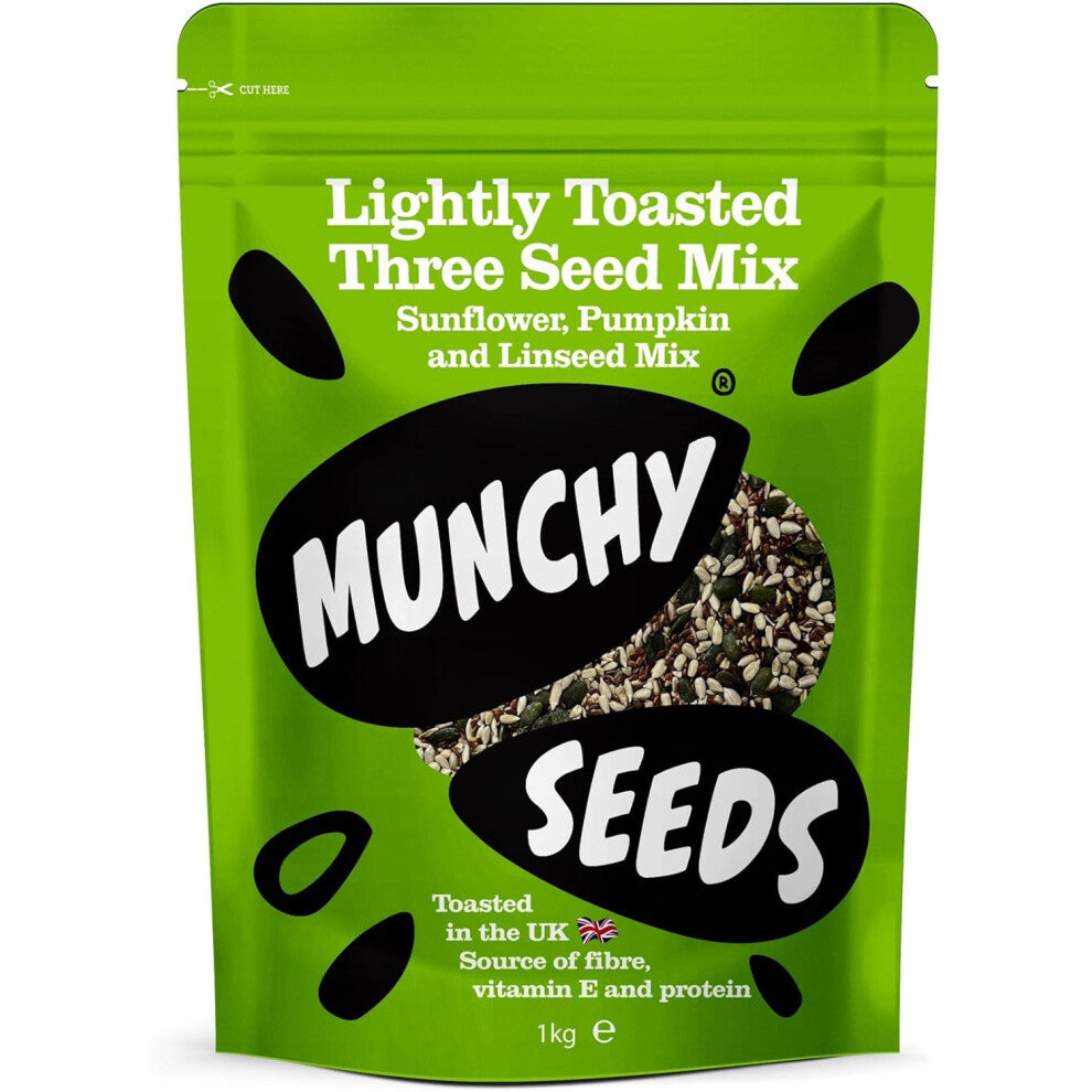 (1kg (3 Seed Mix)) Munchy Seeds Lightly Toasted 3 Seed Mix, Pumpkin Seeds, Sunflower Seeds & Flaxseed, Free from Nuts, Seeds for Baking, Breakfast Cer