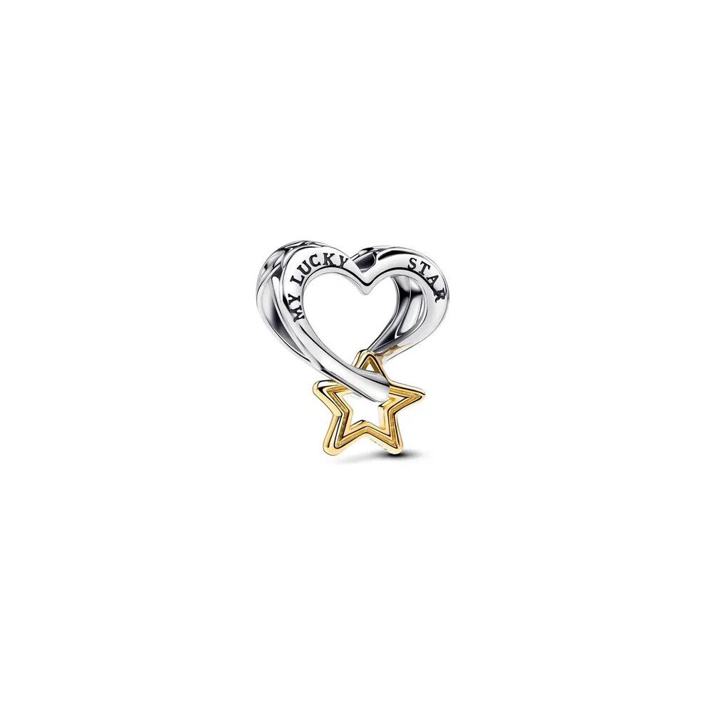 S925 Sterling Silver Lucky Star & Heart Charm for Bracelet-Silver charms-bracelet charms-Women's Bead Charms