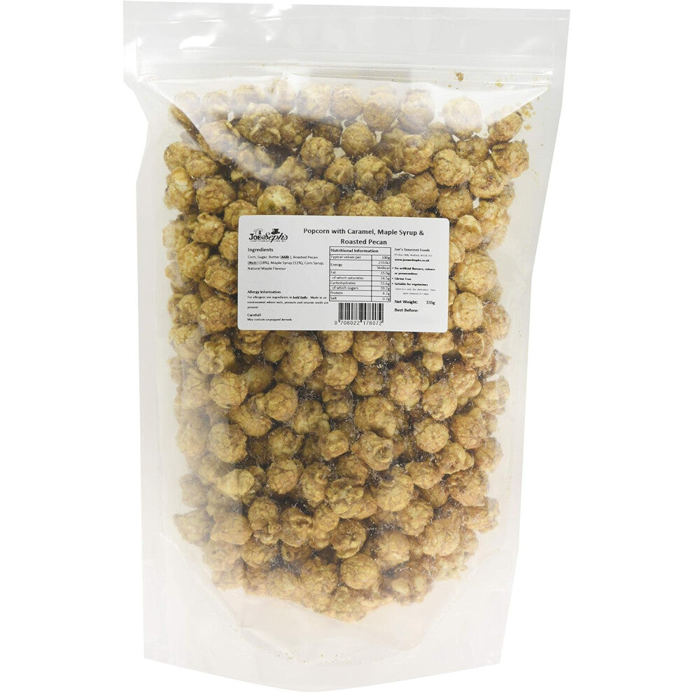 Joe & Seph's Maple Syrup & Pecan Popcorn Bulk Party Pack - 1x 335g Bag | Gluten Free | Suitable for Vegetarians | Handmade in UK - 335g Bag
