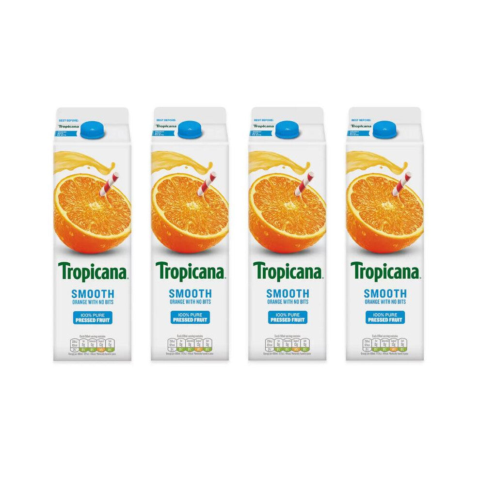 Tropicana Smooth Orange Juice, 4 x 900ml