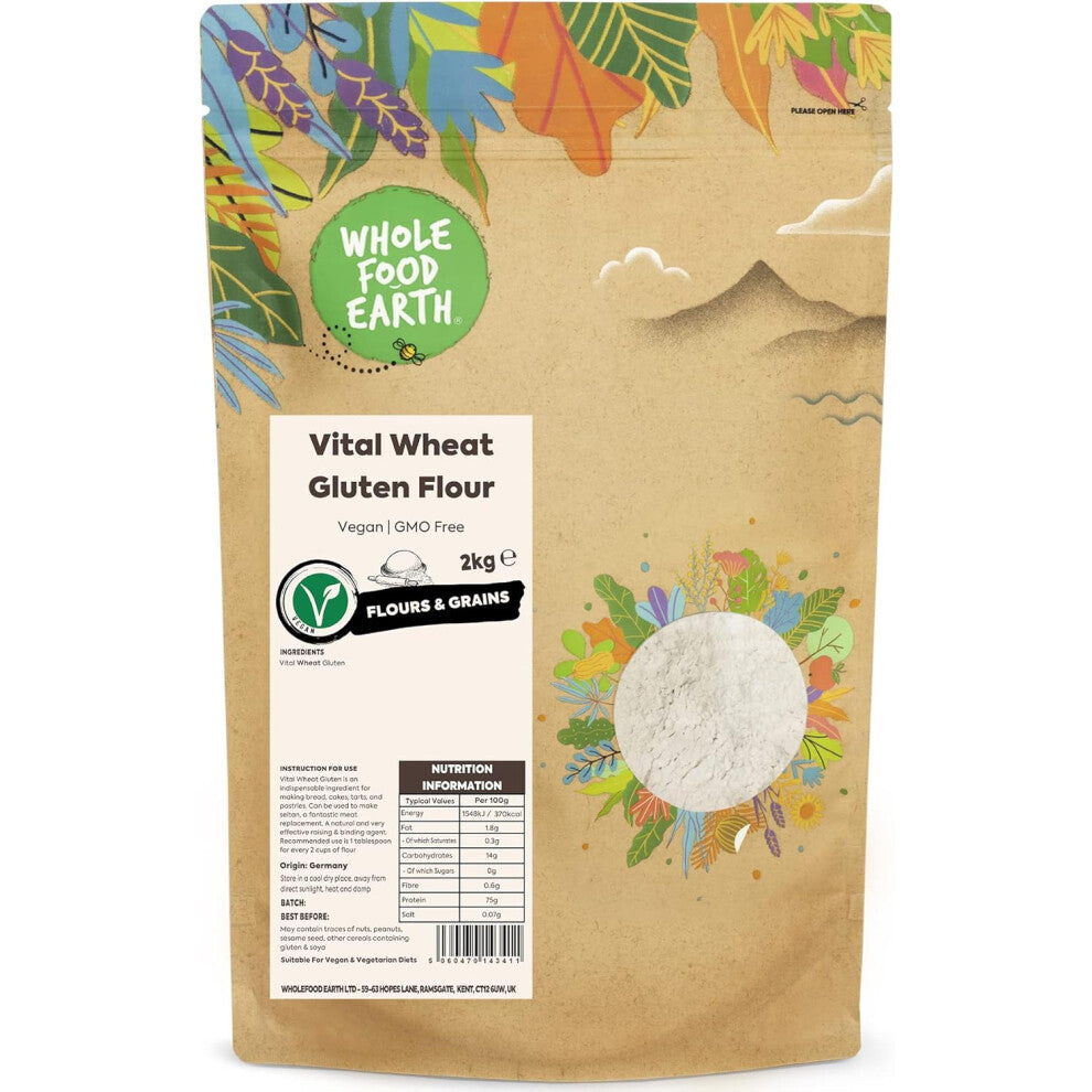 Wholefood Earth - Vital Wheat Gluten Flour - Vegan - GMO Free (2kg)