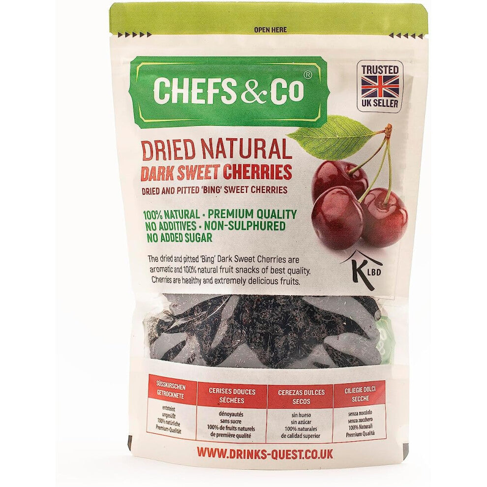 CHEFS & CO Dried Dark Sweet Cherries (pitted) 100% Natural Dried Fruits Healthy Snack Non-sulphured, Vegan,Kosher Certified GMO-Free NATURAL, 750 g