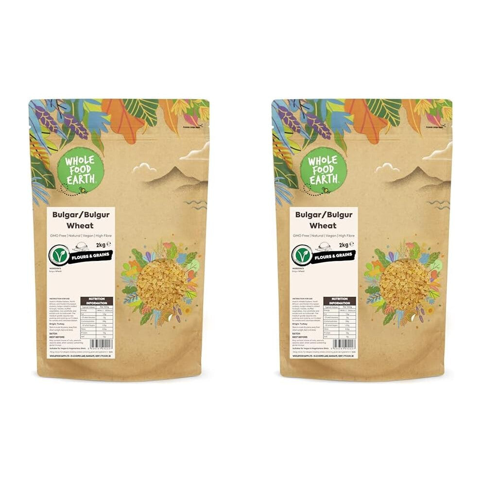 Wholefood Earth Bulgar-Bulgur Wheat 2 kg | GMO Free | Natural | High Fibre (Pack of 2)
