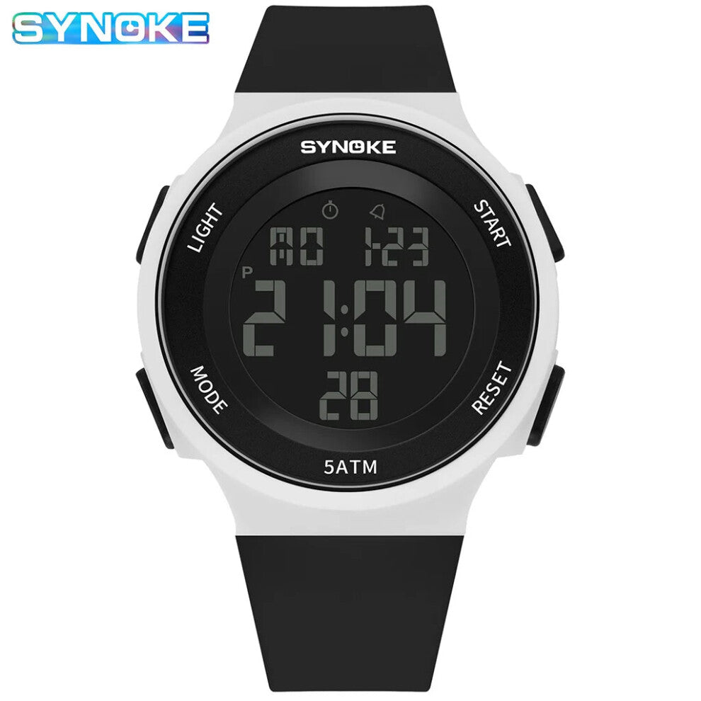 (Black and white) Mens Multifunction Military Sports Waterproof Luminous Led Digital Watch