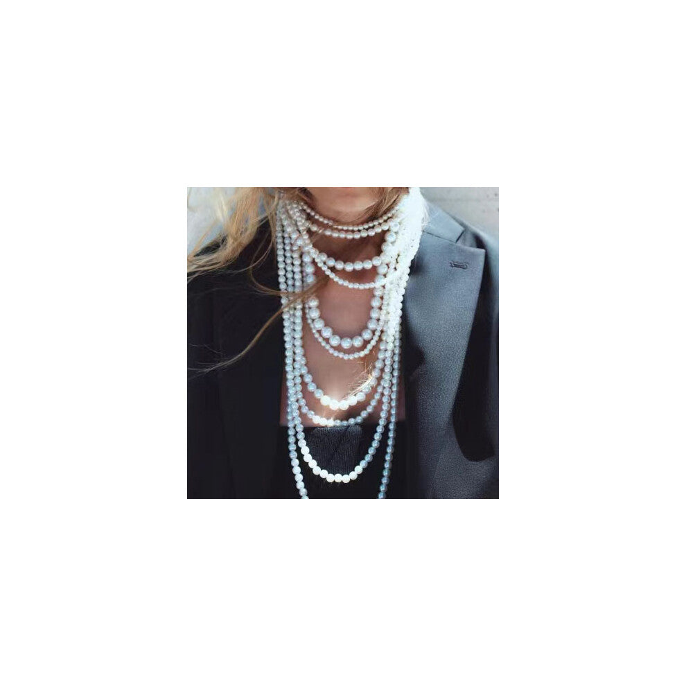 White Imitation Pearls Waterfall Tassel Necklace for Wedding Party