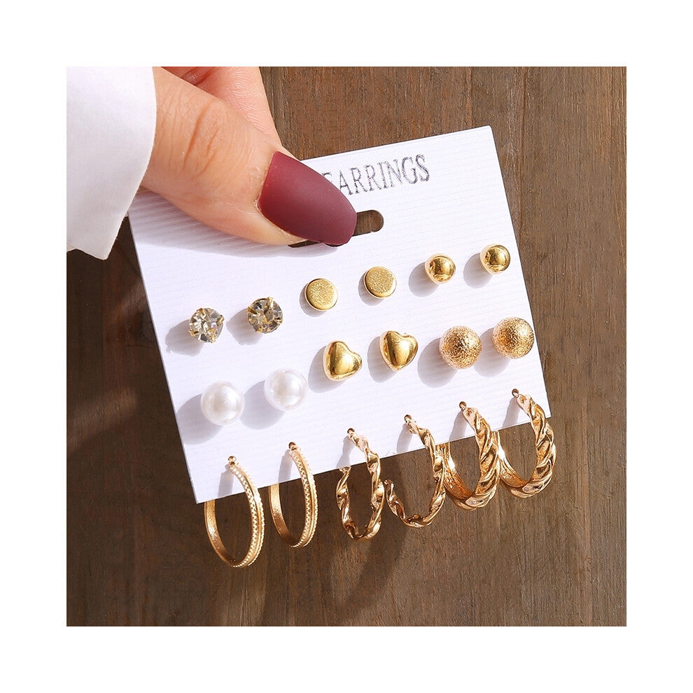 (OV54185) Gold Color Vintage Geometry Pearl Earrings Set Metal Twine Square Dangle Earrings