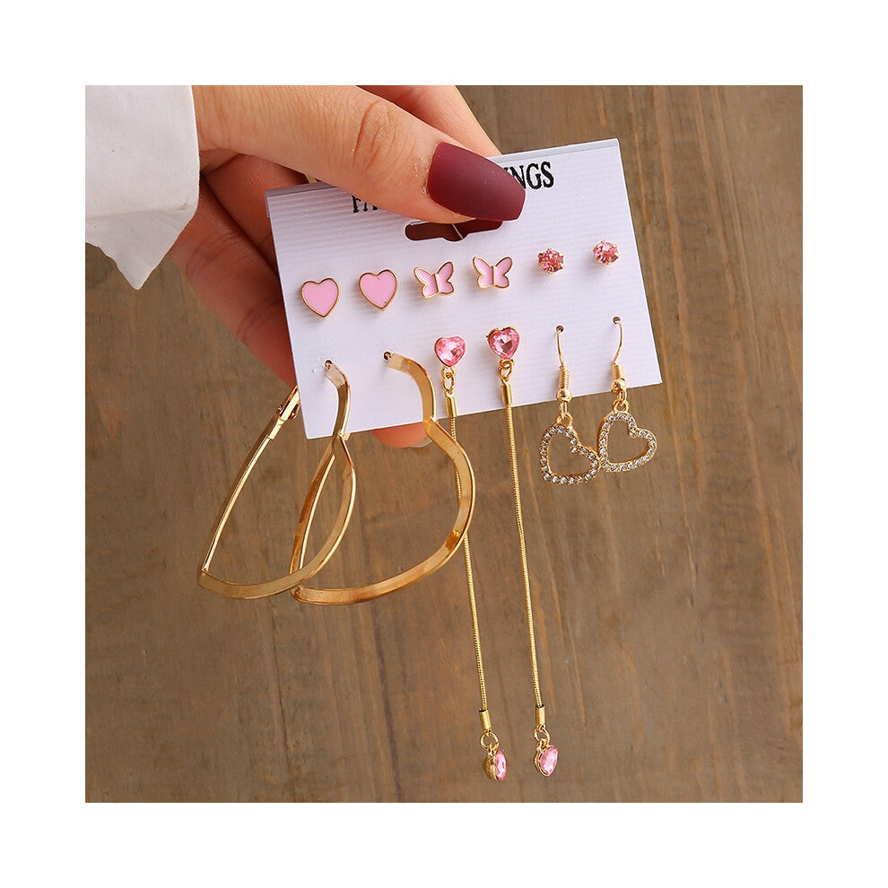 (OV5574601) Gold Color Vintage Geometry Pearl Earrings Set Metal Twine Square Dangle Earrings