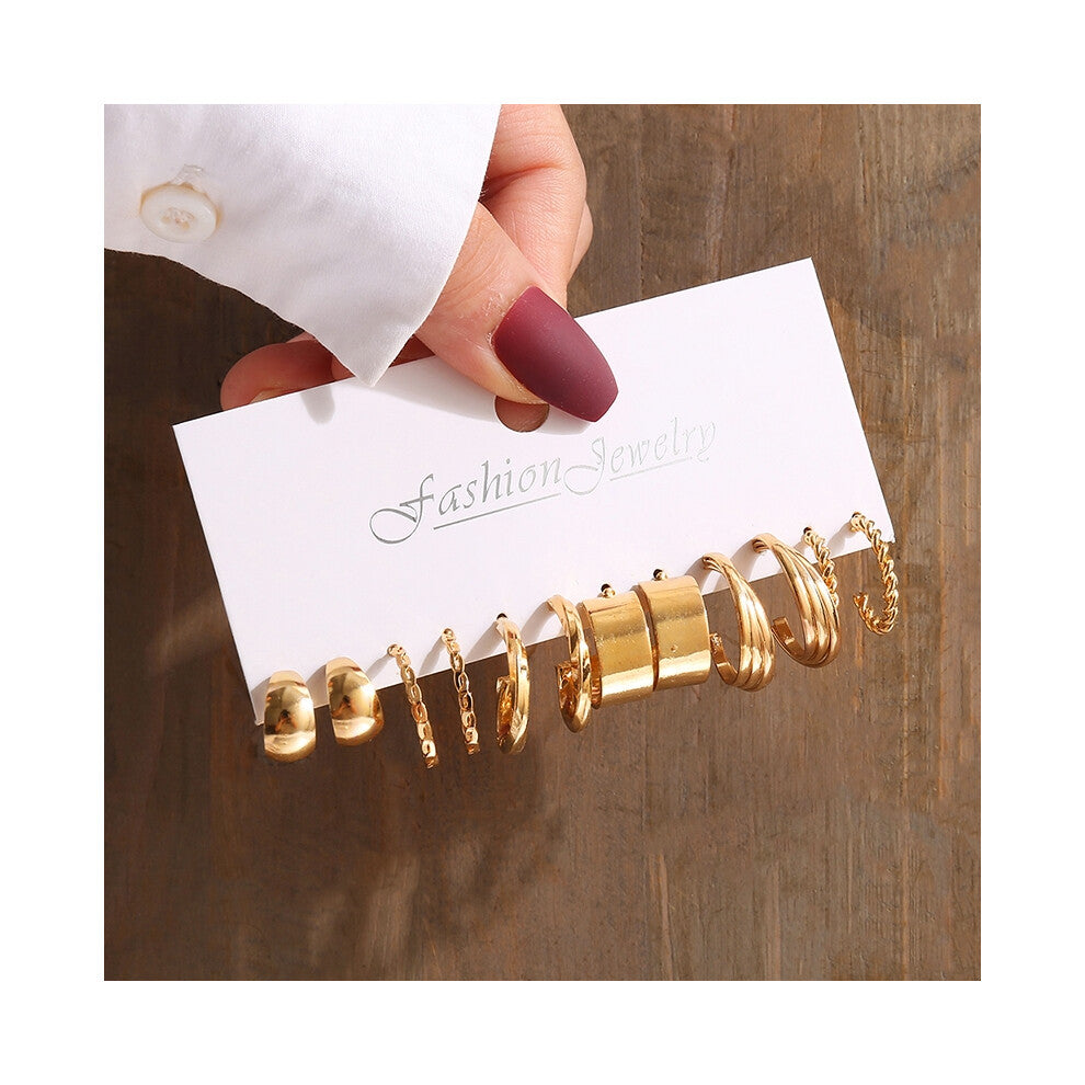 (OV5652301) Gold Color Vintage Geometry Pearl Earrings Set Metal Twine Square Dangle Earrings