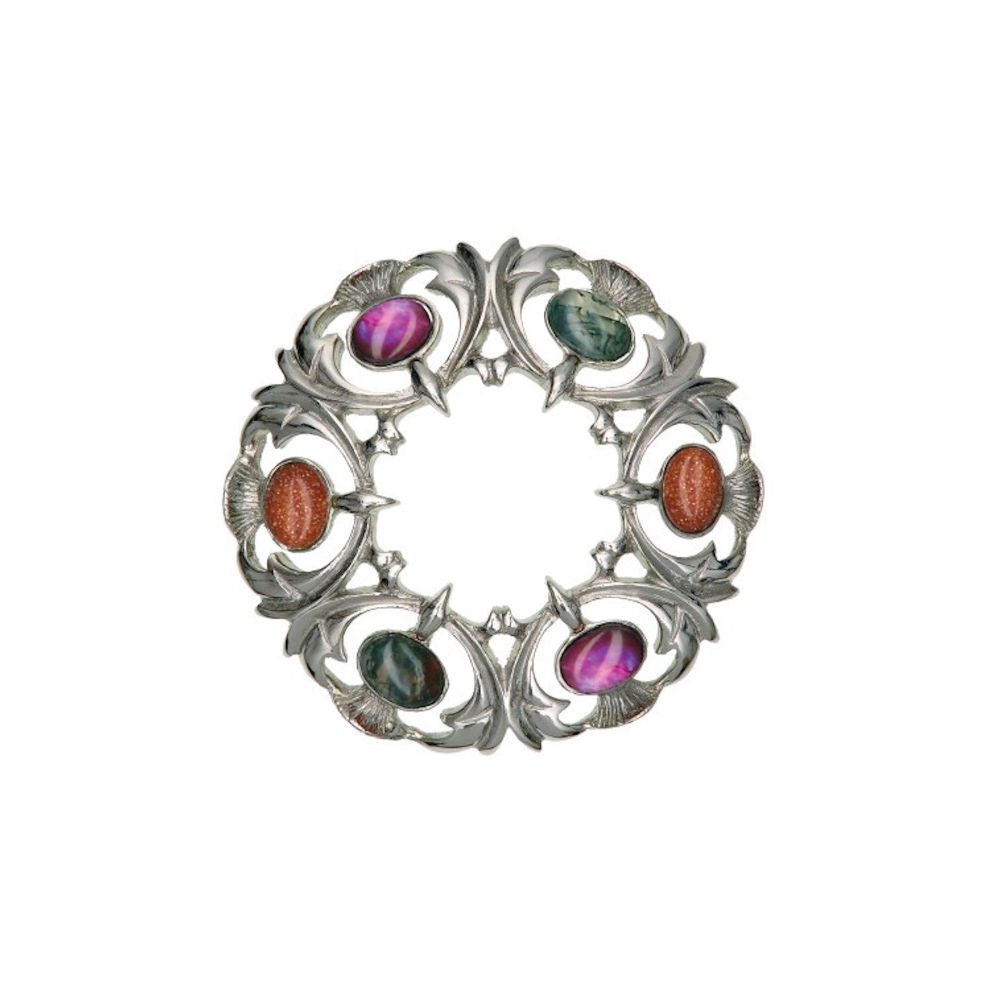 Art Pewter Machair Scottish Thistle Dance Plaid Scarf Sash Brooch