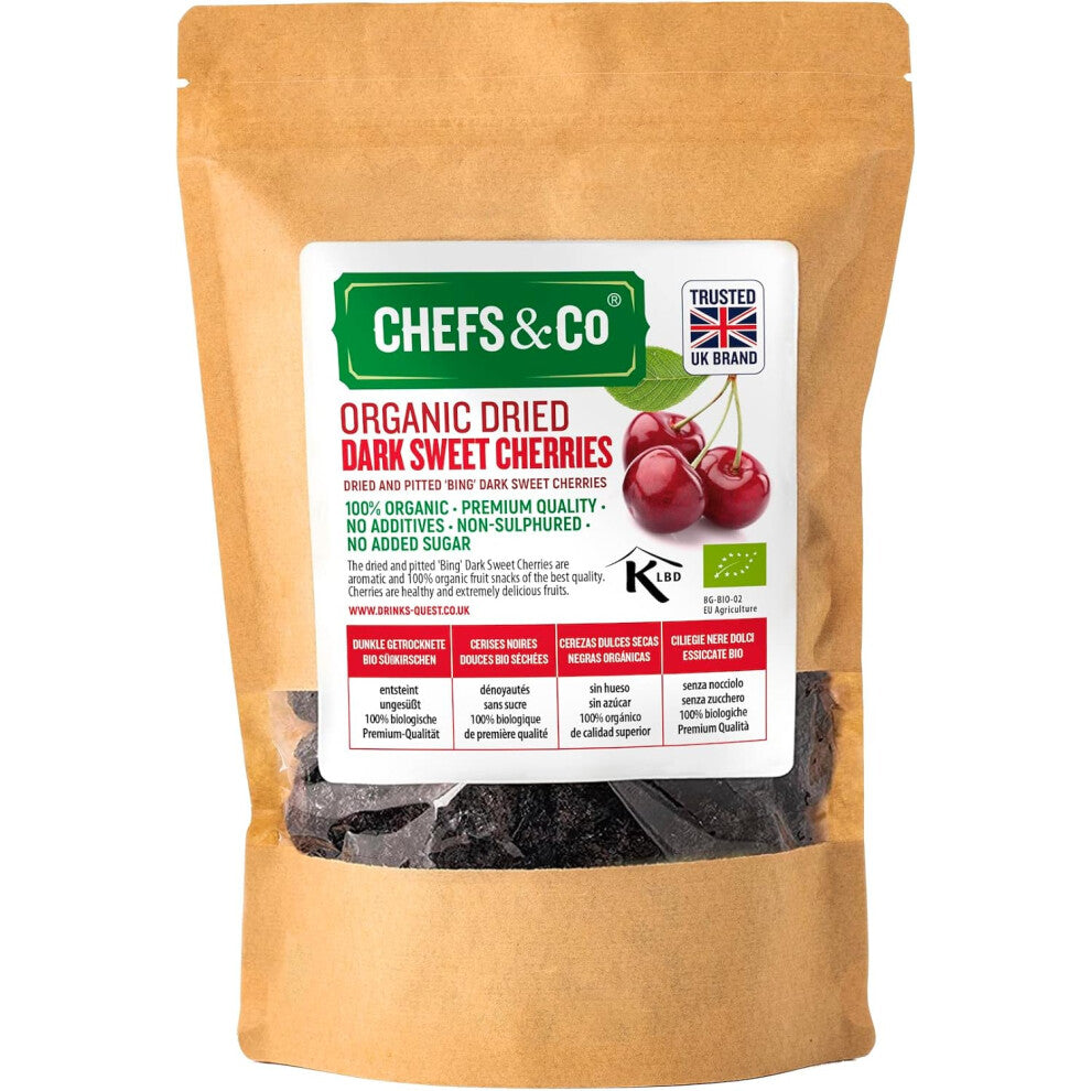 CHEFS & CO Dried Dark Sweet Cherries (pitted) Organic Dried Fruits Healthy Snack Non-sulphured No Added Sugar,Kosher Certified Organic 750 g