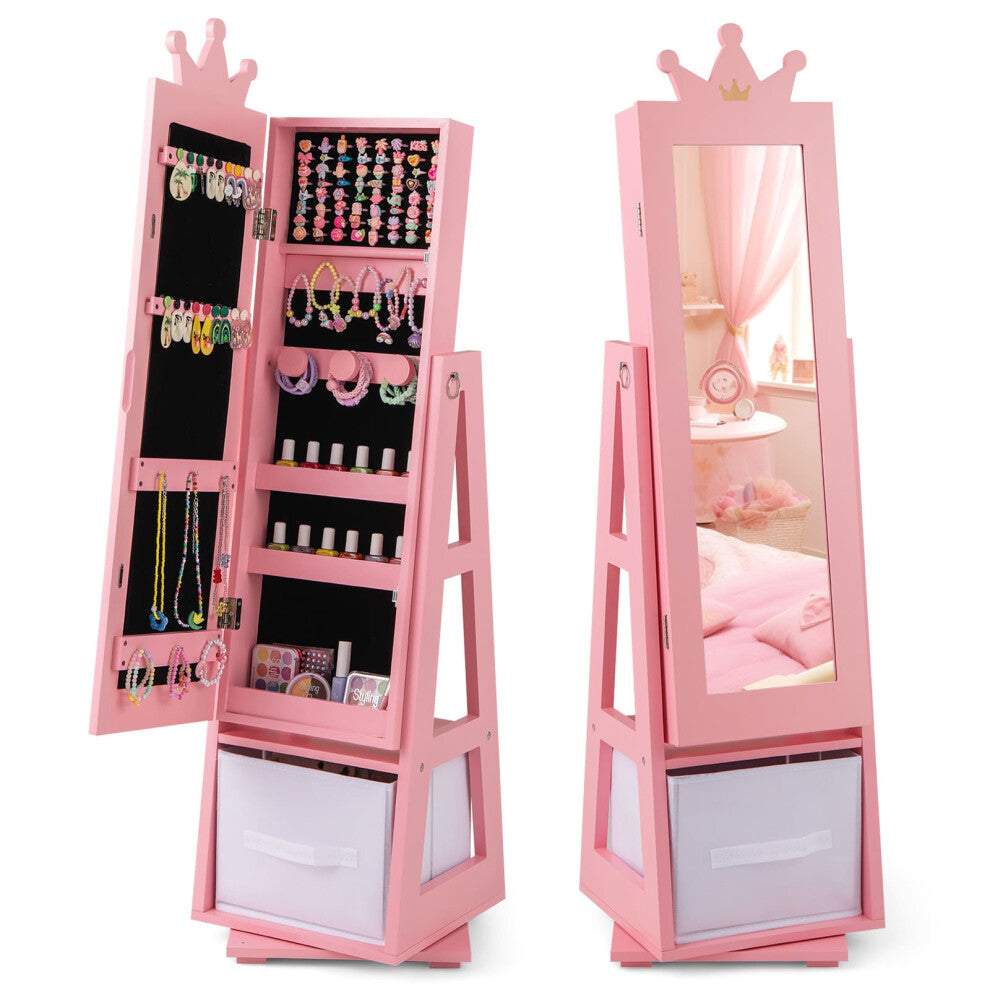 Kids Jewelry Cabinet Children Jewelry Organizer Full-Length Mirror-Pink