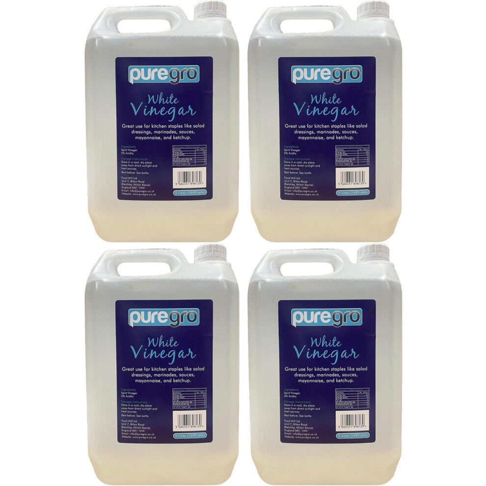 Puregro White Vinegar, 5 Litres (Pack of 4)