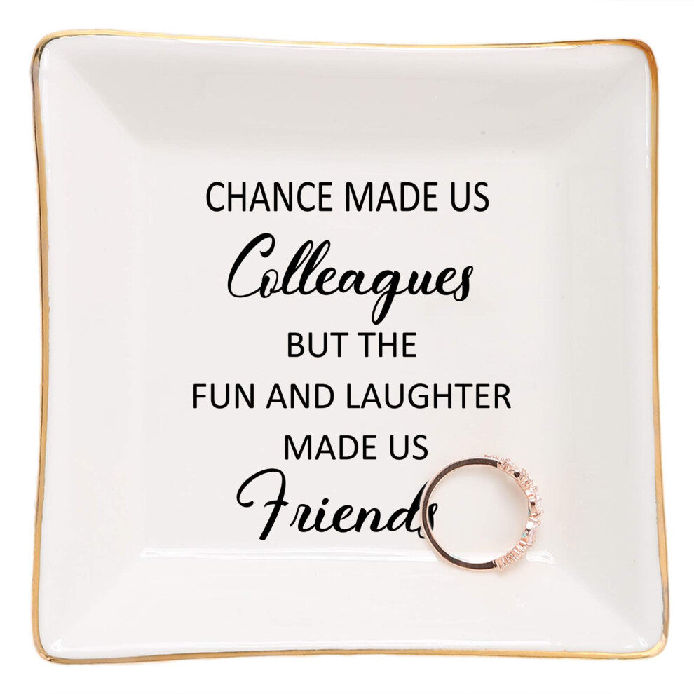 HOME SMILE Colleague to Friend Gifts for Women Jewelry Tray- Retirement Leaving Farewell Appreciation Birthday Christmas-Chance Made Us Colleagues But
