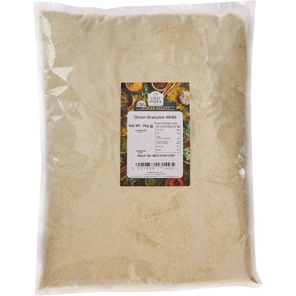 Old India Onion Granules 40-60, 2kg - 100% Natural, Additive & GMO Free, Versatile for Curries, Sauces & Stews