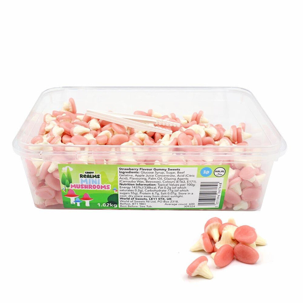 Candy Realms Mini Mushrooms 1.02KG Tub - Delicious Sweet Snack