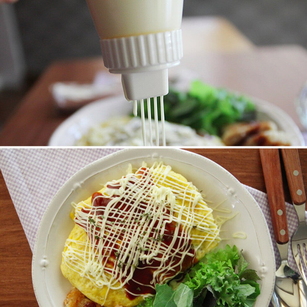 5 Holes Mayo-Canister Plastic Sauce Squeeze Bottle with Leak Proof Clear Cover Cap Dispenser.