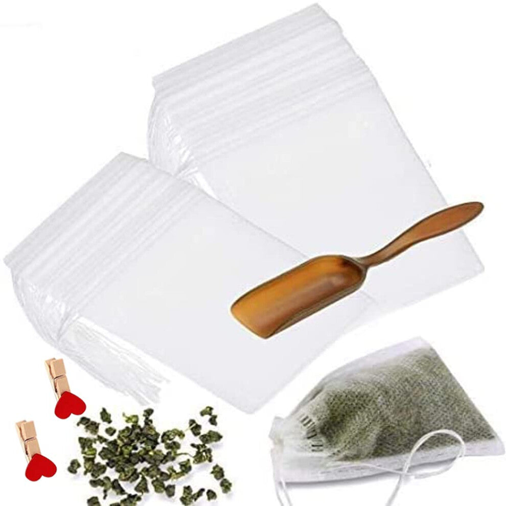 300 piece disposable tea bag with drawstring for loose tea  empty tea bag of wood pulp material Tea filter bag with free tea spoon  suitable for loose