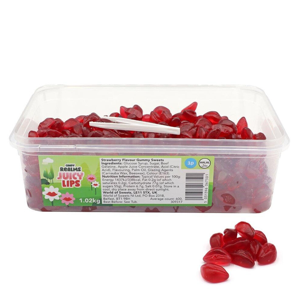 Candy Realms Jelly Lips 1.02KG Tub - Sweet Snack