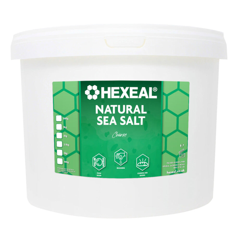Hexeal Natural Sea Salt 10kg - 10kg Bucket of Food Grade Coarse Sea Salt