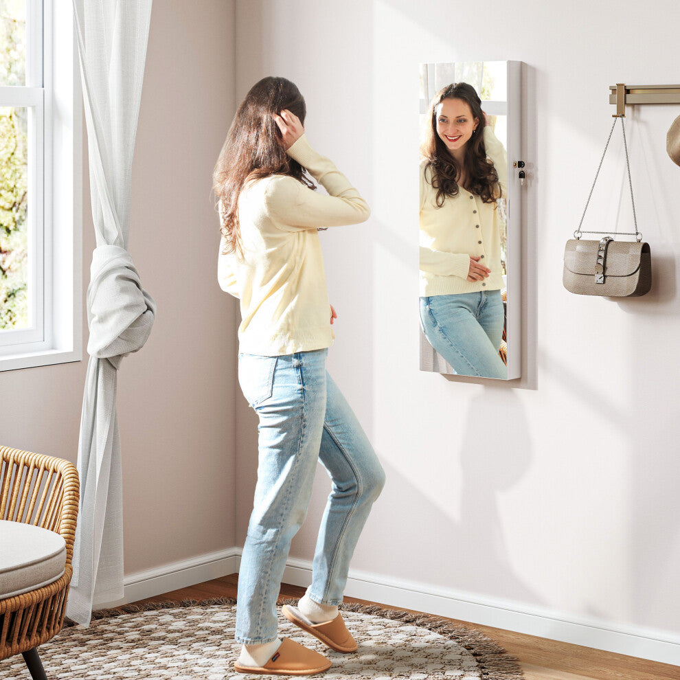 HOMCOM Door Hanging or Wall Mounted Jewellery Cabinet w- Mirror Pink Lining