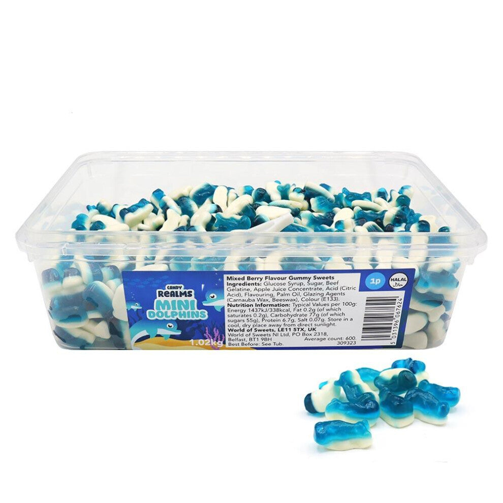 Candy Realms Mini Dolphins 1.02KG Tub- Gummy Sweets