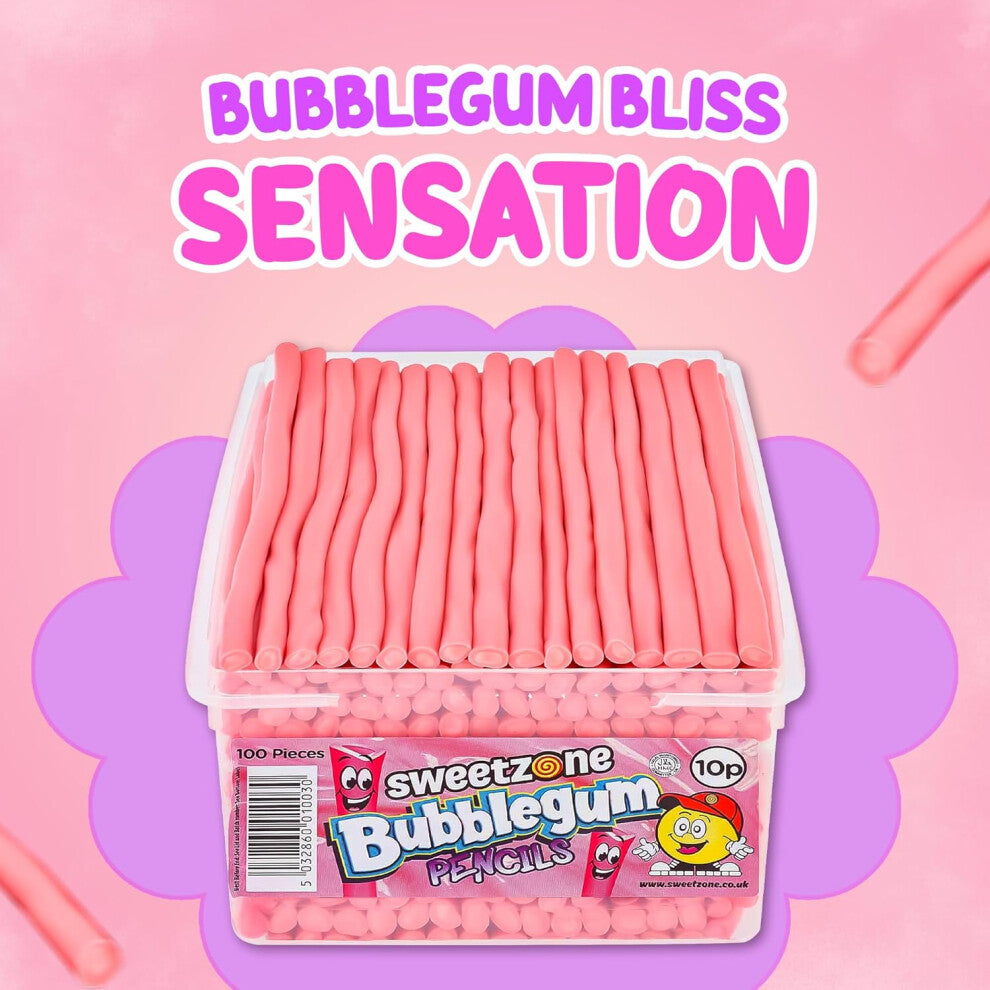 Sweetzone Bubblegum Pencils 1.1KG Tub - bubblegum flavour candy