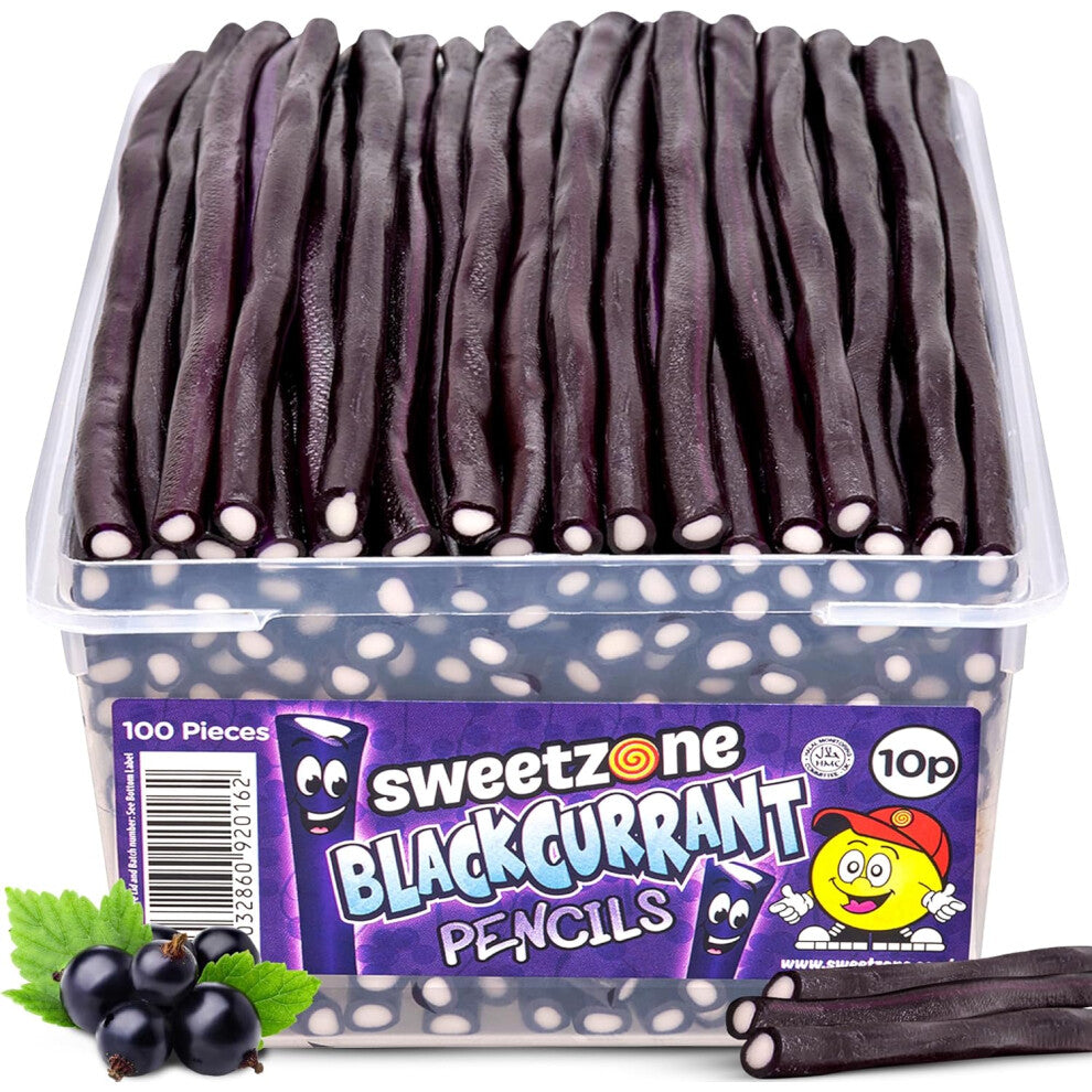 Sweetzone Blackcurrant Pencils 1.1KG Tub - blackcurrant flavour candy