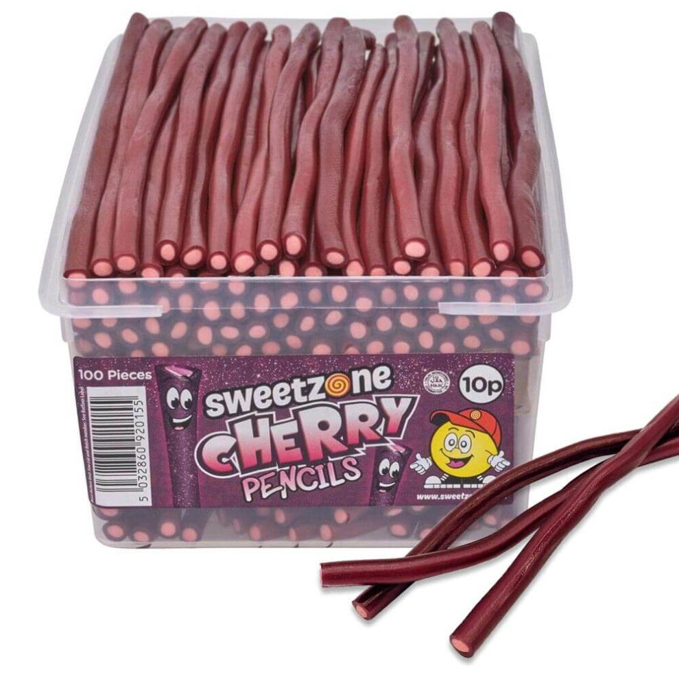 Sweetzone Cherry Pencils 1.1KG Tub - cherry flavour candy