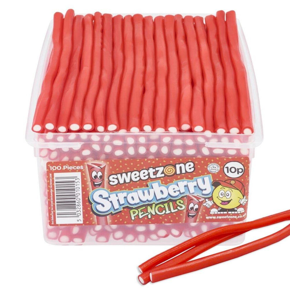 Sweetzone Strawberry Pencils 1.1kg Tub - Strawberry Candy with Creamy Fondant Filling