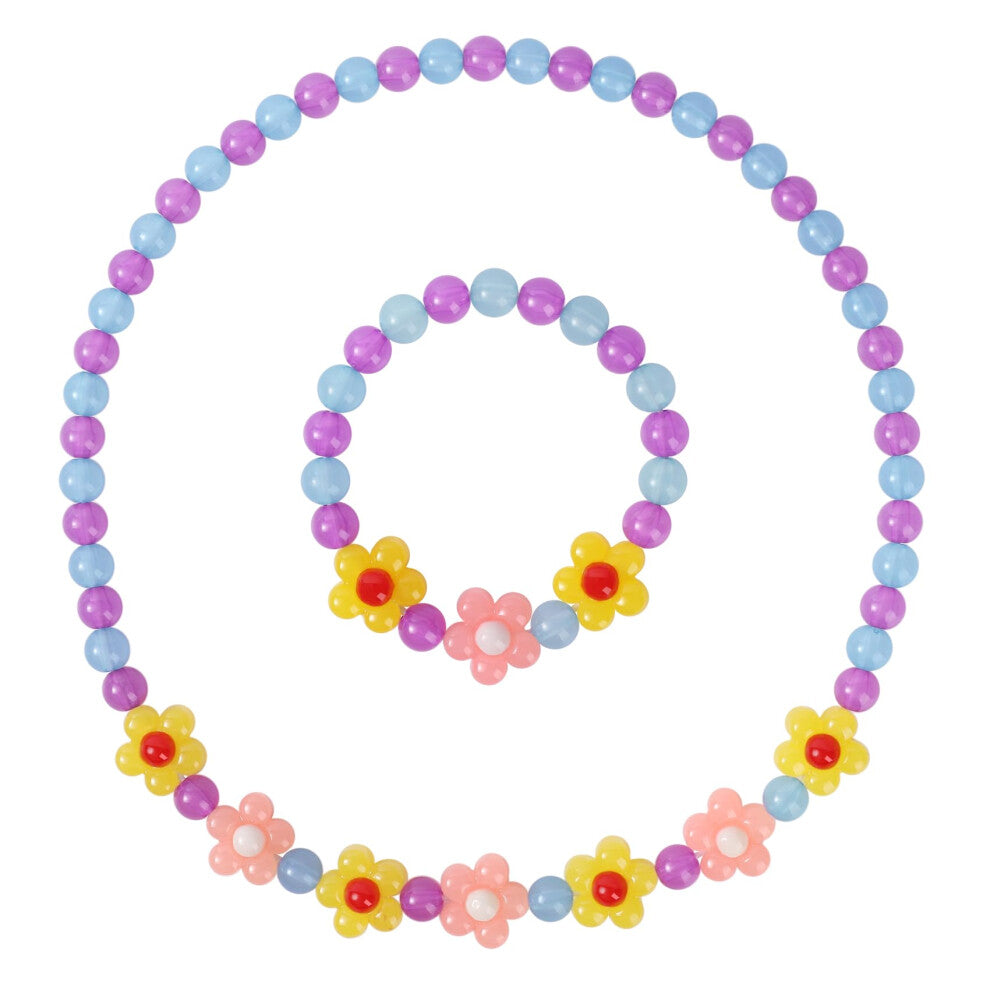 Yarkeuier Girls Jewelry Set - Cute Flower Beads Necklace Bracelet-Toddler Girls Flower Jewelry - Stretchy Chunky Costume Jewelry Present Toy-Yellow