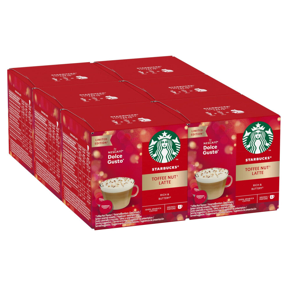 Toffee Nut Latte Limited Edition by NESCAFÉ Dolce Gusto, Medium Roast, Coffee Pods 6 x 12 (72 Capsules)