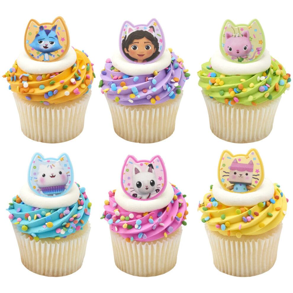 DecoPac DreamWorks Gabby's Dollhouse Rings  72 Cupcake Decorations Featuring Gabby  Pandy Paws  Irresistible Kitty Characters  and Super Fun Adventure