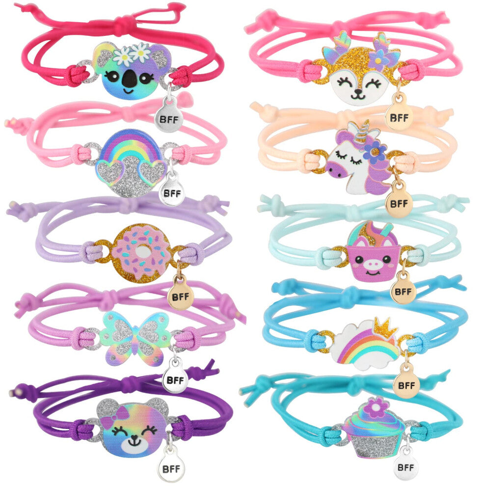 PinkSheep Girls Bracelets for Kids 10 Pcs Friendship Bracelet Jewelry Unicorn Animal Pendant Teen Baby Adjustable Multicolor Woven Pretend Play Bracel