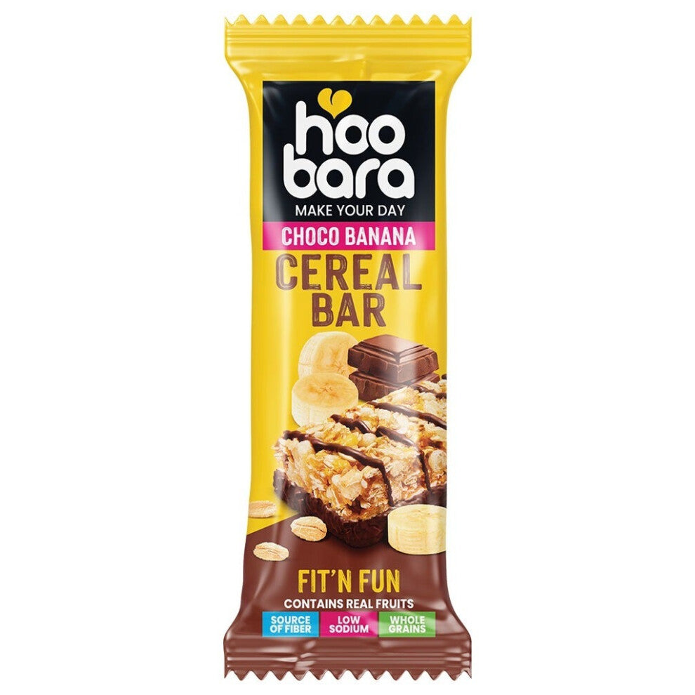 Hoobara Fit N Fun Choco Banana Cereal Bar with Real Fruits, Healthy Snack, High Fiber, Delicious & Nutritious - 30g