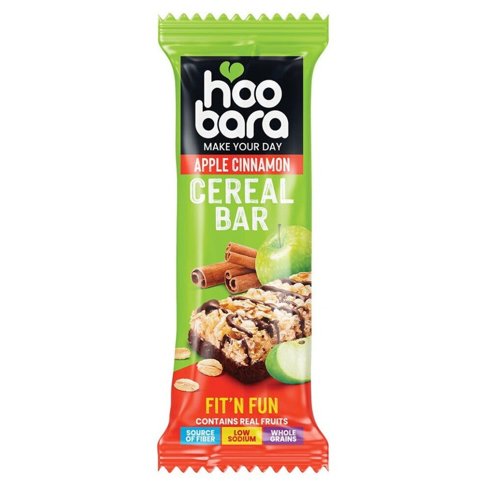 Hoobara Fit N Fun Apple Cinnamon Cereal Bar with Real Fruits, Healthy Snack, High Fiber, Delicious & Nutritious - 30g