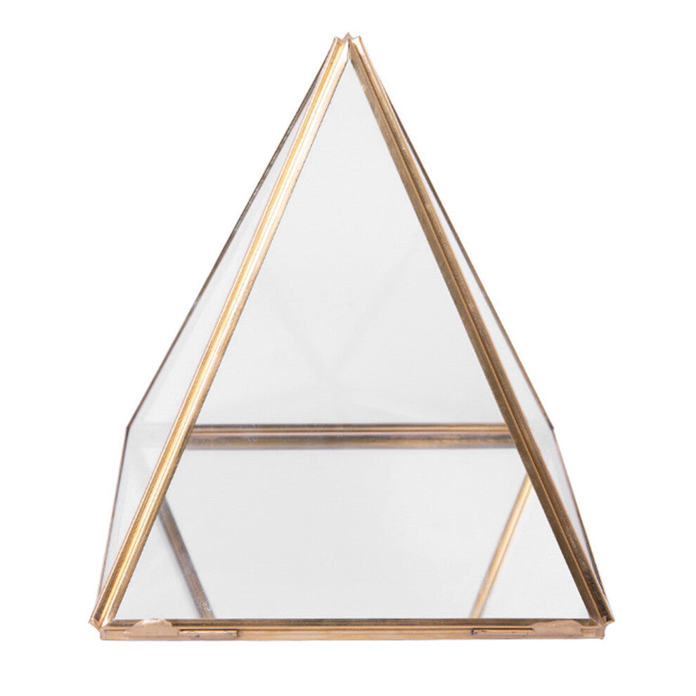 Glass Jewelry Box Golden Geometric Decorative Pyramid Ring Holders for Wedding Birthday Gift L
