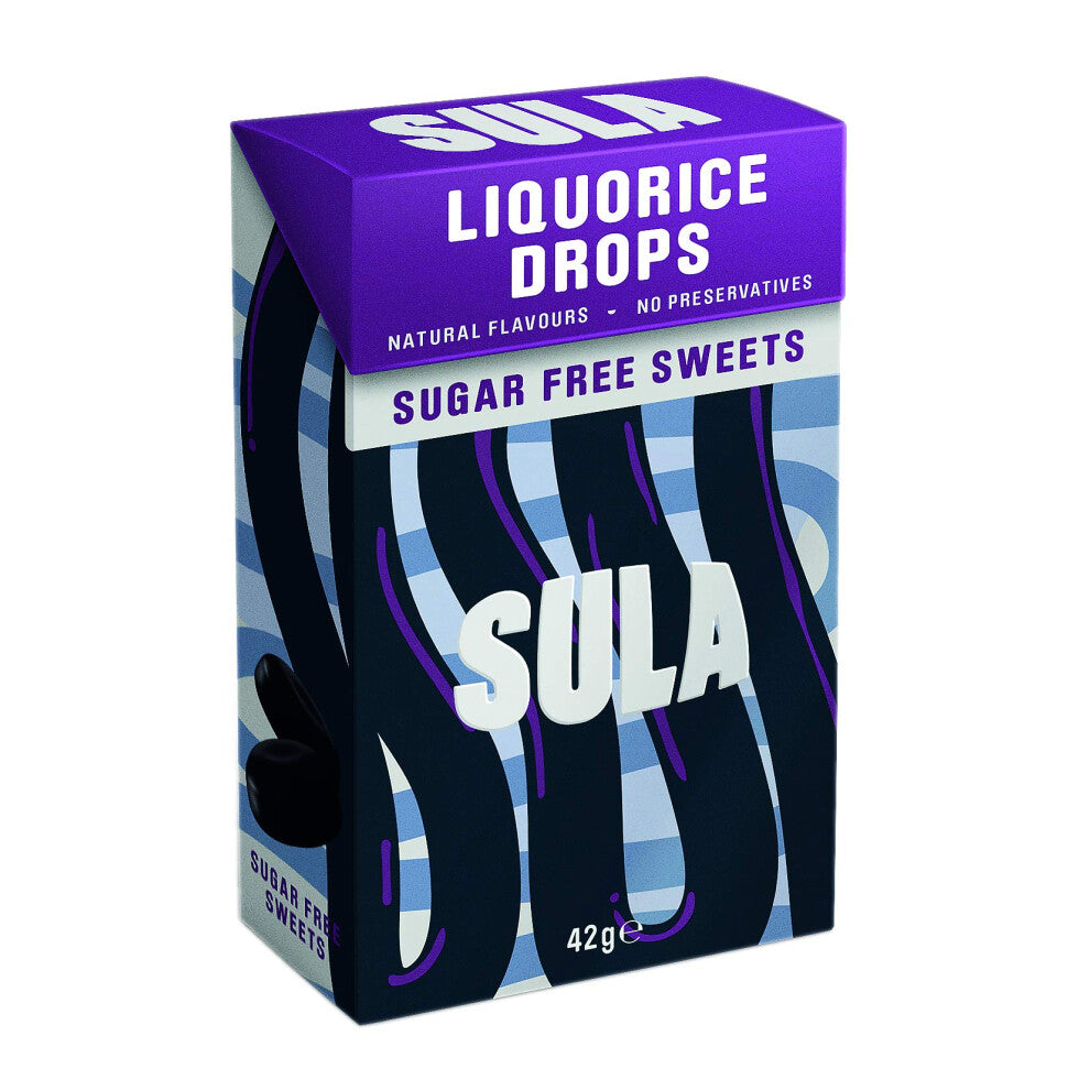Sula Liquorice Drops, Sugar Free Boiled Sweets with Natural Flavour, 42 g (Pack of 14)