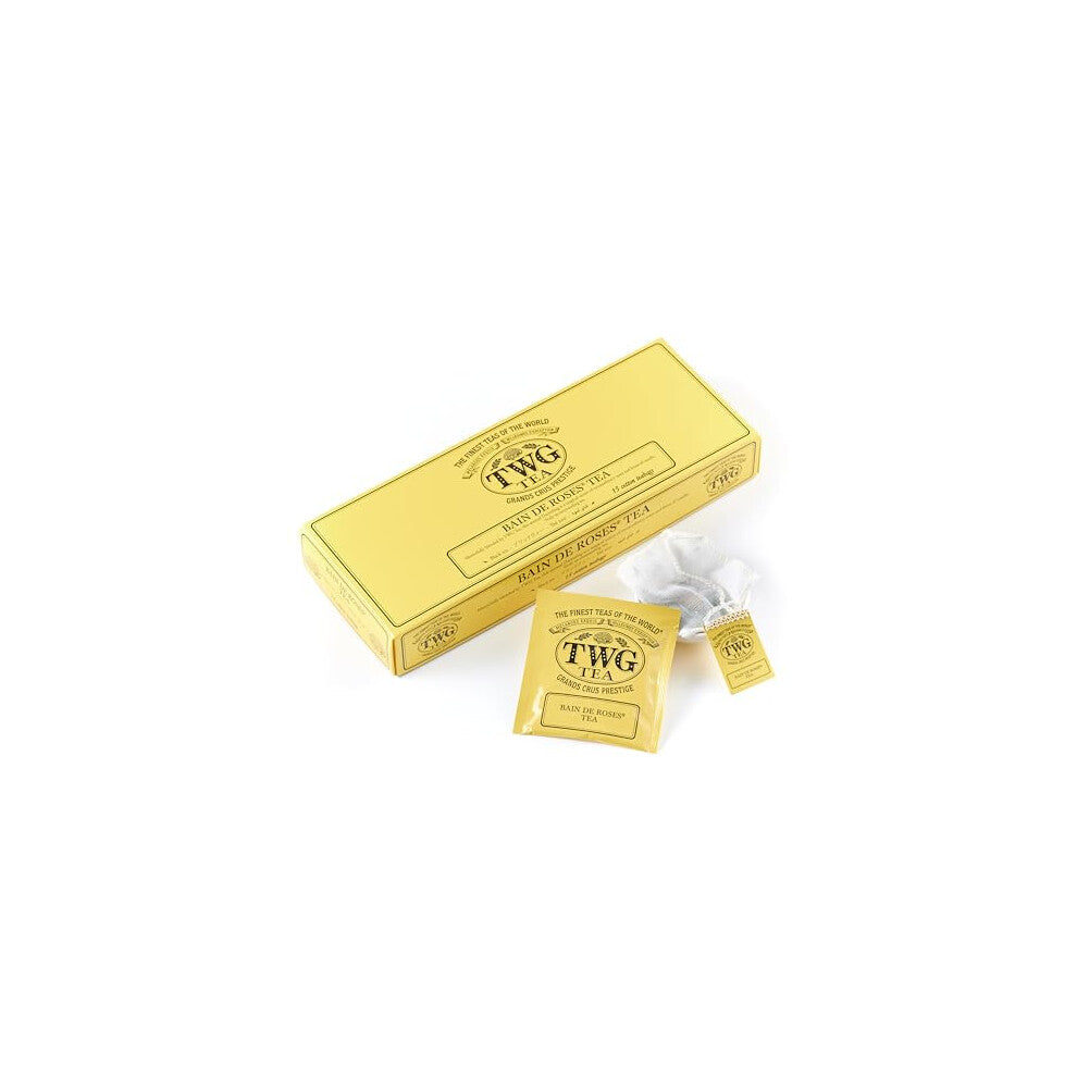 TWG Tea | Bain de Roses Tea | Black Tea | Rosebuds & Rose Petals | 15 Hand Sewn Cotton Tea Bags | Gift Set