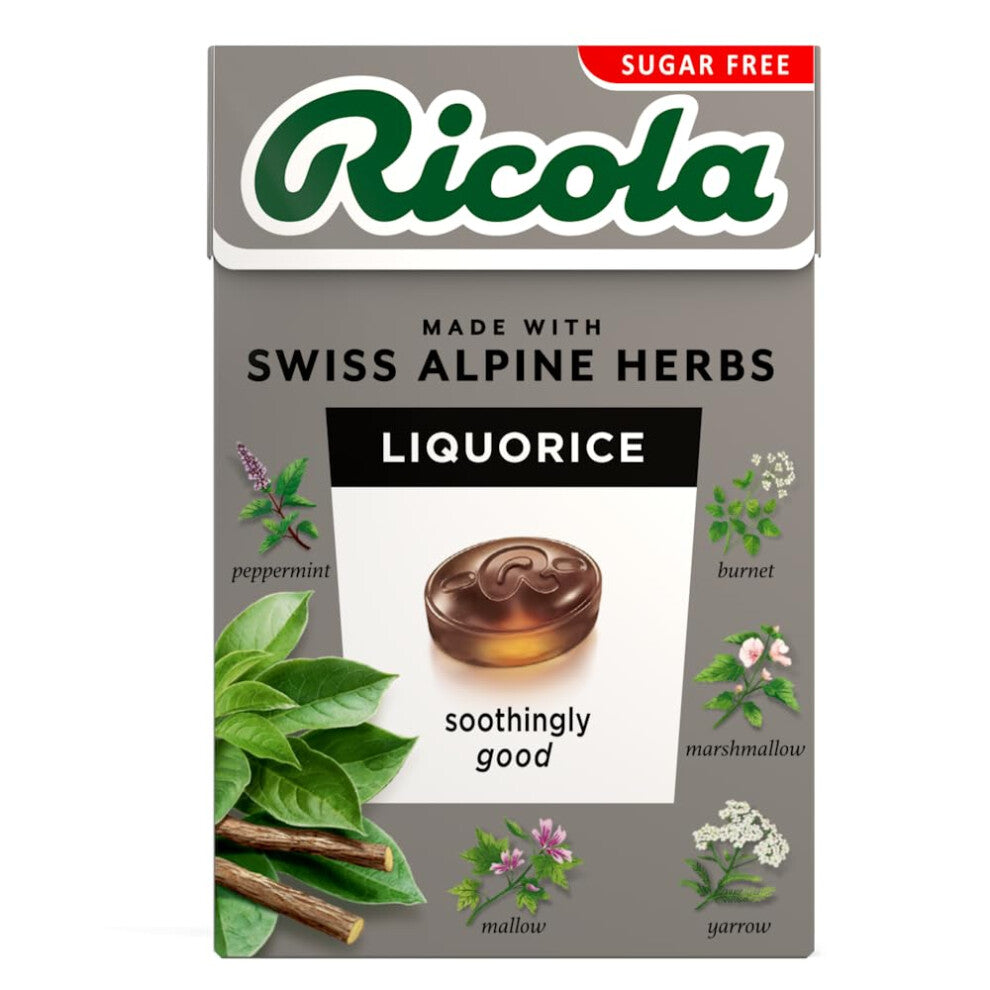 Ricola Liquorice Sugar Free Swiss Herbal Sweets, Herb Drops, Sweet Box 45g - Pack of 20 Boxes