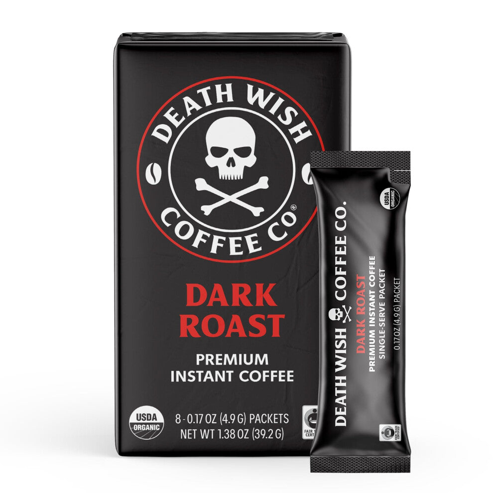 Death Wish Instant Coffee, The World's Strongest Coffee, Fair Trade and USDA Certified, 8 Packets