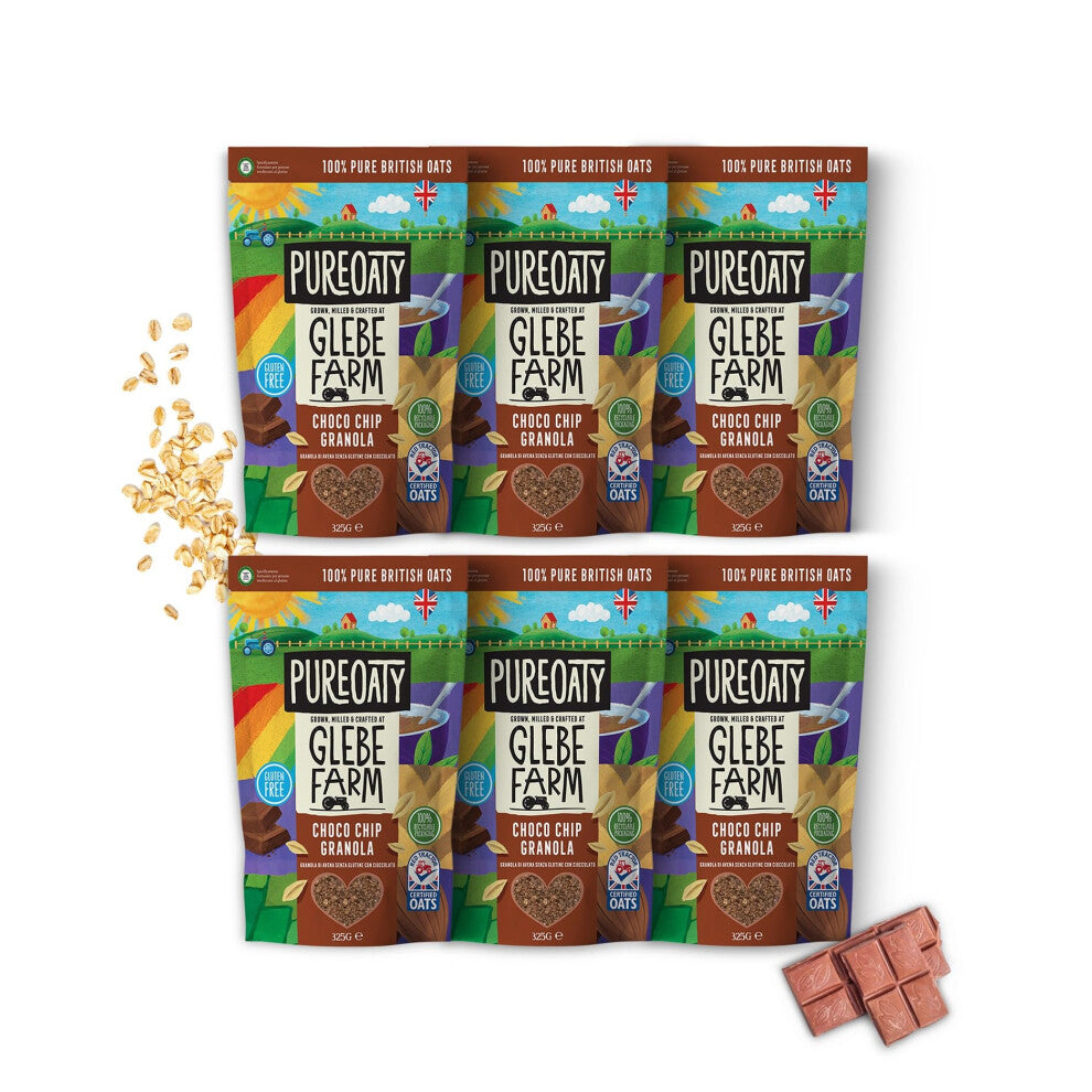 Glebe Farm Gluten Free PureOaty Chocolate Oat Granola 6PK, Healthy Wholegrain Oats To Help Lower Cholesterol, 100% British Oats, Vegan & High In