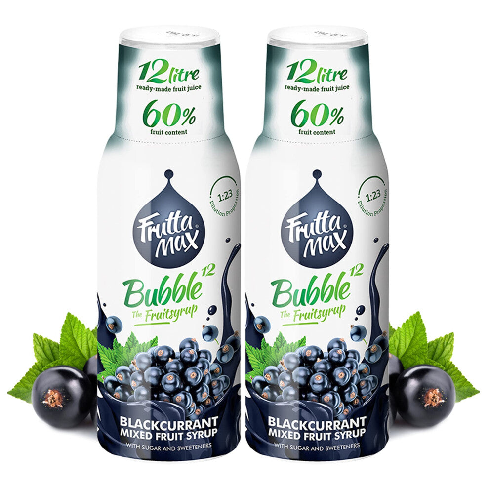 2 Pack - FruttaMax - Fruit Syrup Concentrate - Less Sugar - with 60% Fruit Content - Suitable for soda Machine (2x500ml) (2 x Blackcurrant)