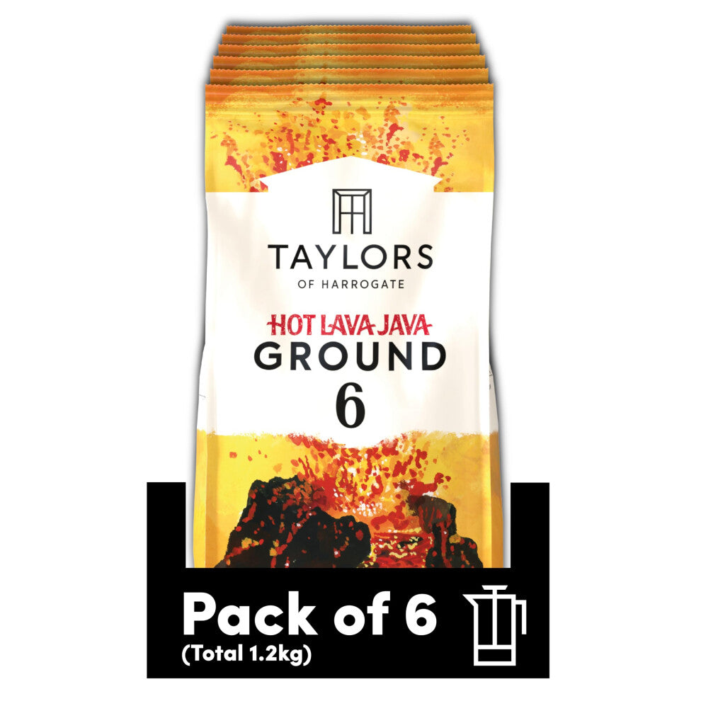 Taylors of Harrogate Hot Lava Java Ground Coffee, 200 g (Pack of 6 - Total 1.2kg)