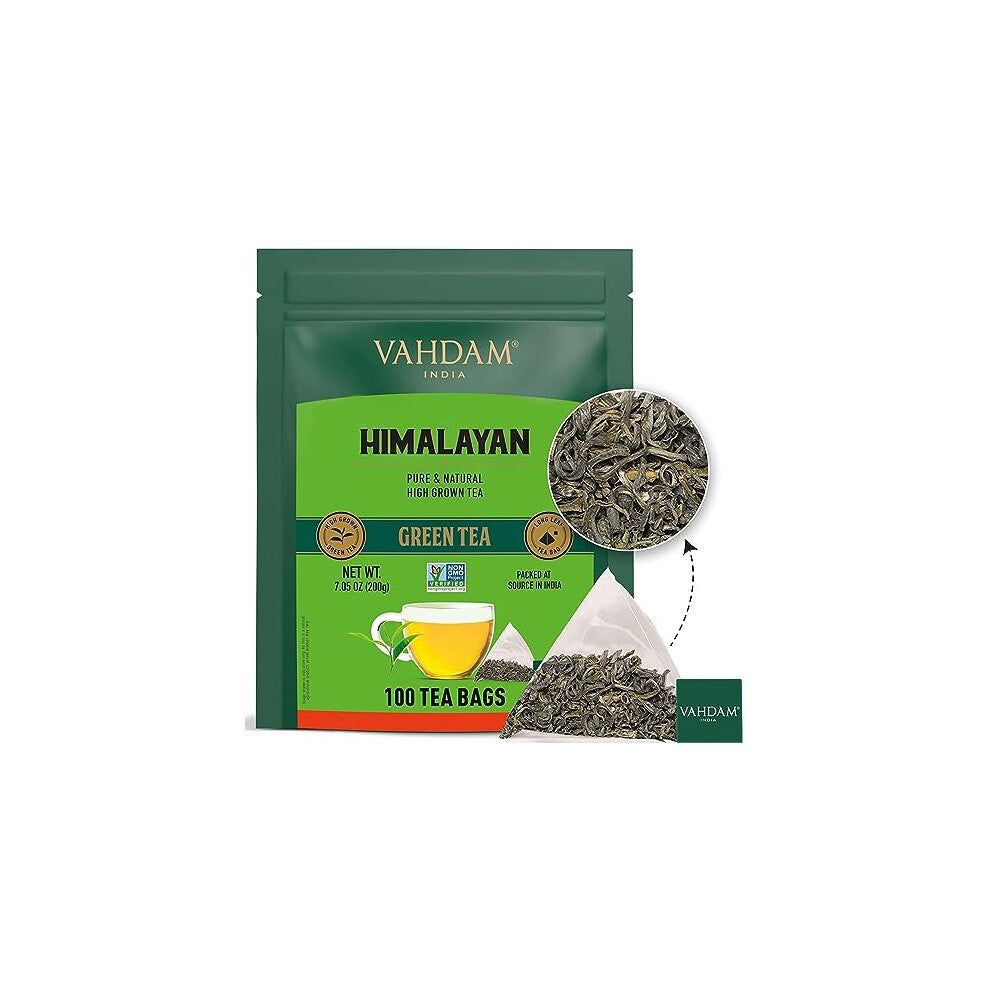 VAHDAM, Green Tea Bags from Himalayas (100 Pyramid Tea Bags) | 100% Natural Green Tea