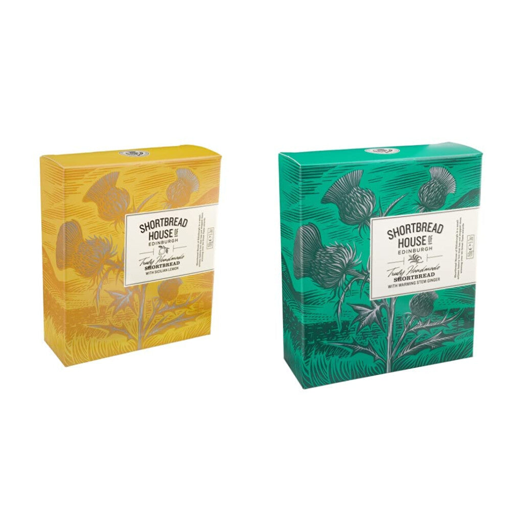 Shortbread House of Edinburgh Handmade Mini Shortbread Biscuits with Sicilian Lemon, 150 g & Handmade Mini Shortbread Biscuits with Warming Stem