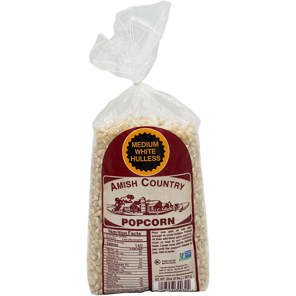 Amish Country Popcorn | 2 Lb Medium White Popcorn | Old Fashioned, Non-GMO and Gluten Free (2lb Bags)