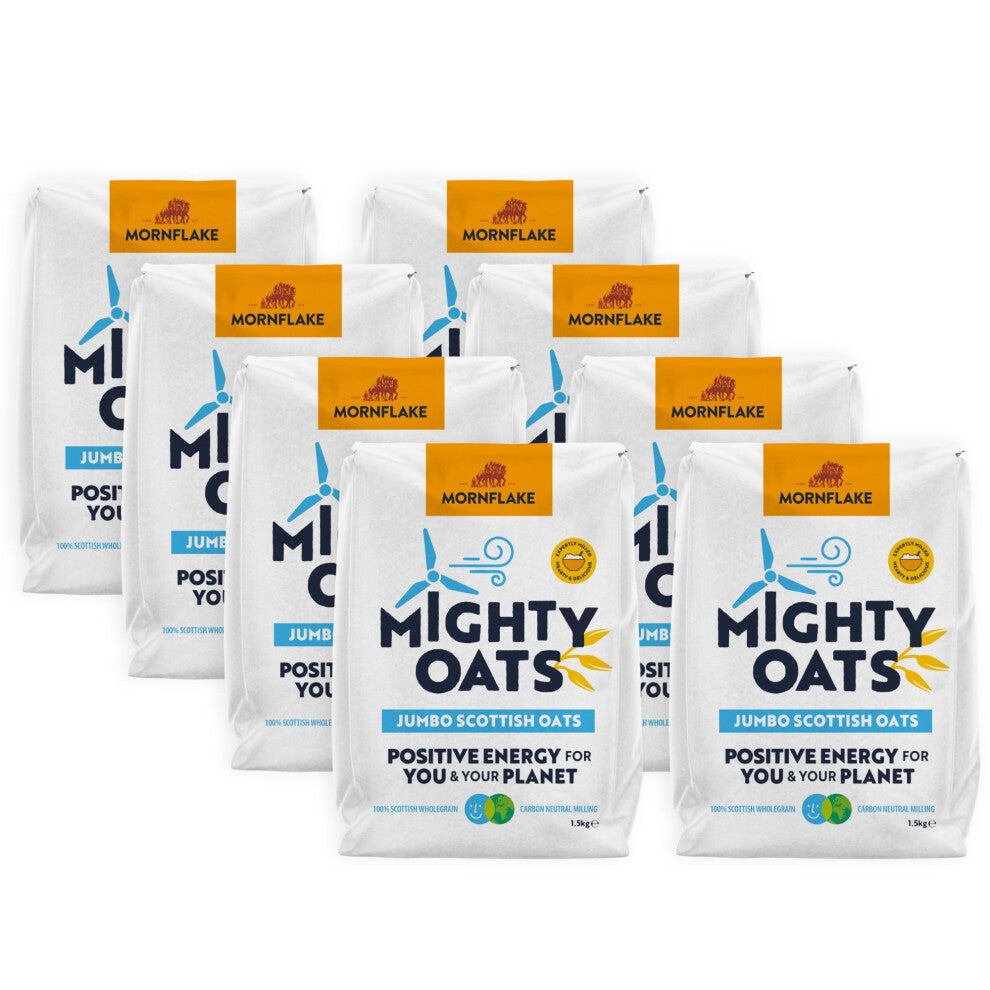 Mornflake - Jumbo Scottish Oats 8x 1.5kg 100% Wholegrain Oats All Natural Ingredients, High In Fibre. Whole Rolled Oats For Breakfast Porridge Oats,