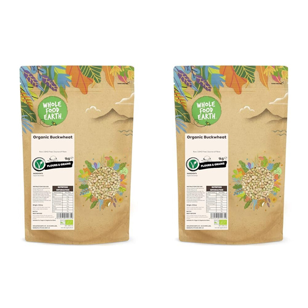 Wholefood Earth Organic Buckwheat ? 1 kg | GMO Free | Vegan | Source of Fibre | Certified Organic (Pack of 2)